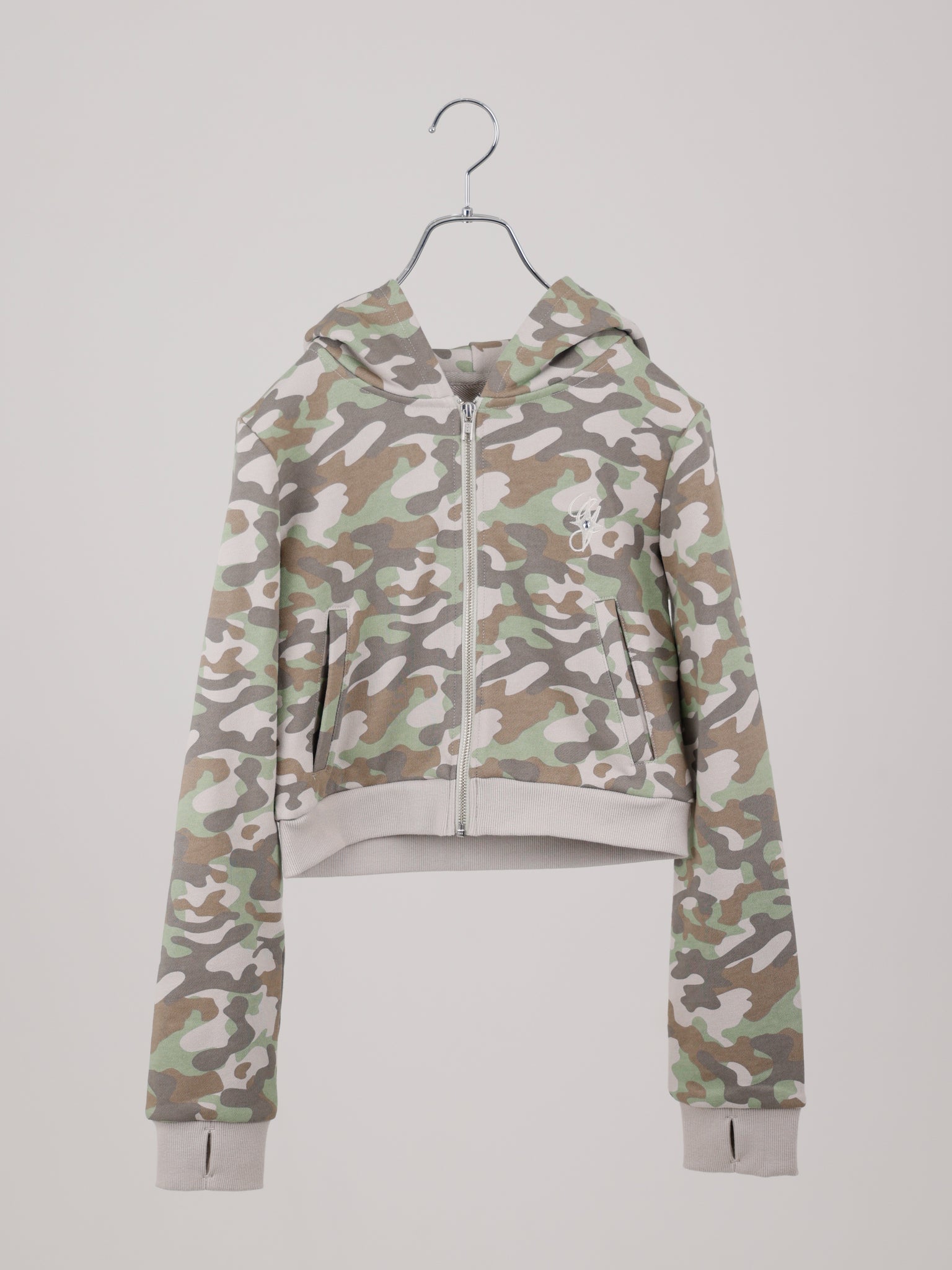 RHINESTONE CAMO ZIP HOODIE